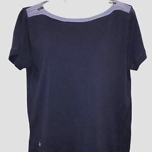 Lauren Ralph Lauren Navy Blue Shoulder Zip Short Sleeve L